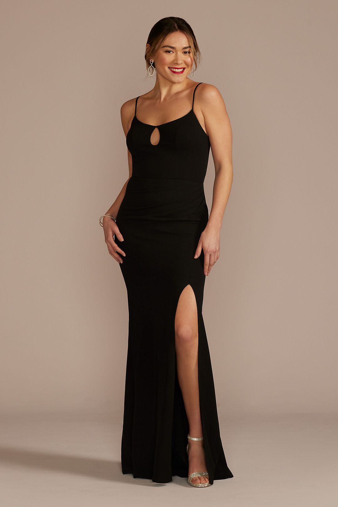 Black Sexy Crepe V-Neck Long Sleeves Side Slit Prom Dresses
