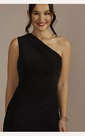 Short One-Shoulder Stretch Jersey Sheath Dress Image 3