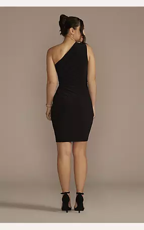 Short One-Shoulder Stretch Jersey Sheath Dress Image 2