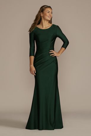 Long Stretch Satin Three-Quarter Sleeve Sheath