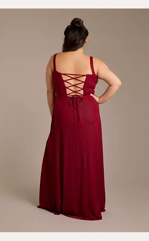 Cowl Neck Glitter Knit Long A-Line Dress Image 2