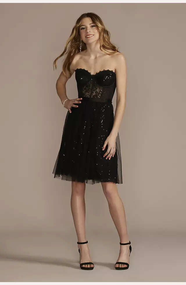 Short Sparkle Lace and Tulle Corset Dress Image