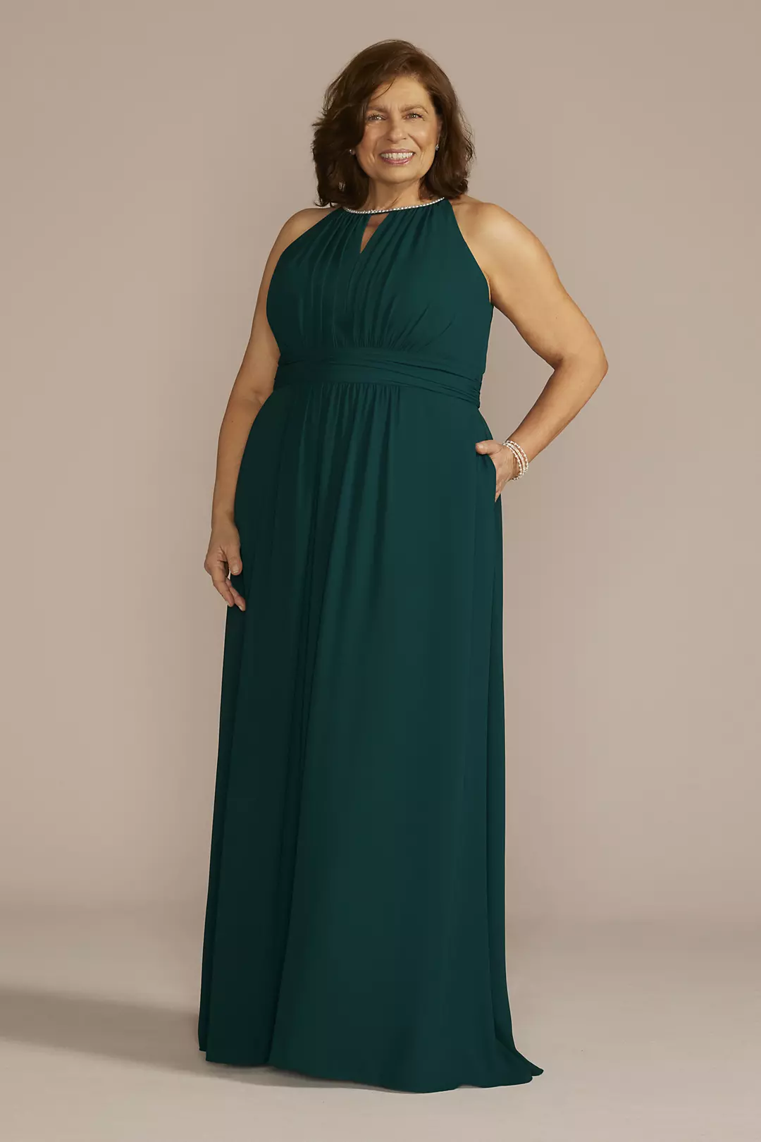 Georgette Gown with Keyhole and Jeweled Neckline Image 1