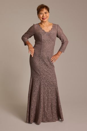 Long Sleeve Glitter Lace Mermaid Gown Image