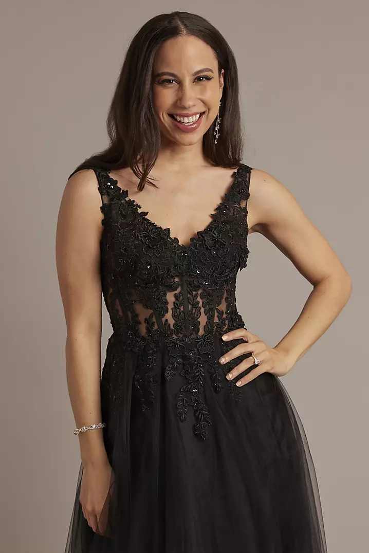Appliqued Tulle A-Line Tank Dress | David's Bridal Appliqued Tulle A-Line Tank Dress | David's Bridal