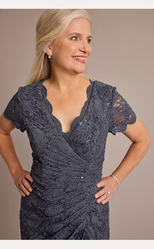 Sequin Lace Sheath Dress with Scalloped Neckline Image 3