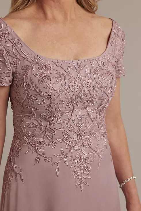 Short Sleeve Embroidered Satin A-Line Dress Image 4