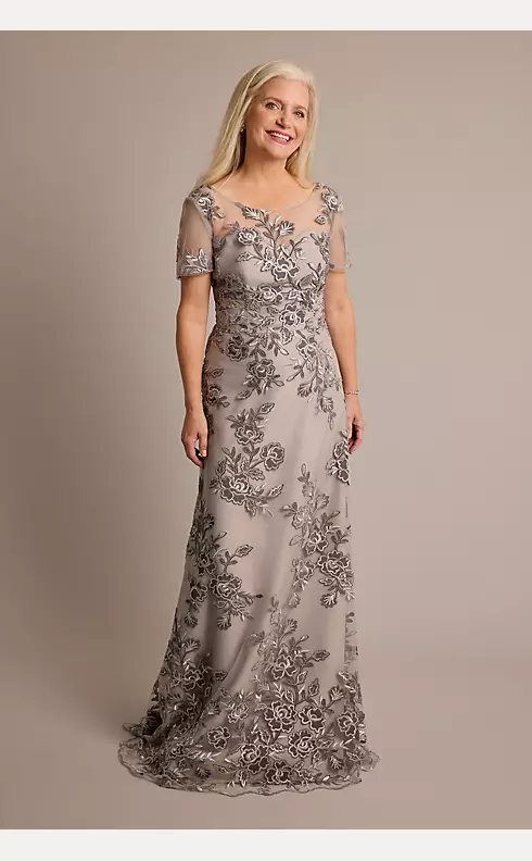 Short Sleeve Velvet Embroidery A-Line Dress Image 1
