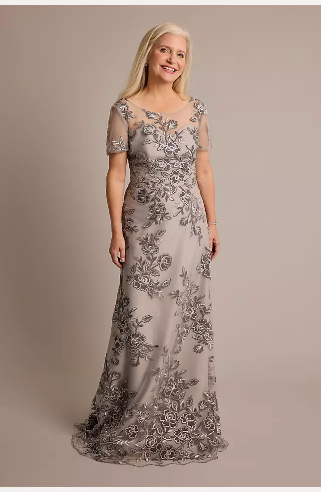 Short Sleeve Velvet Embroidery A-Line Dress Image