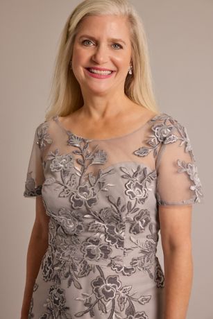 Short Sleeve Velvet Embroidery A-Line Dress | David's Bridal