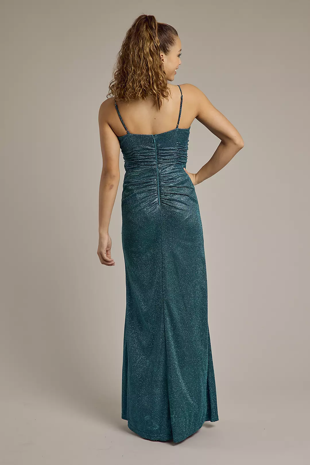 Glitter Knit Sheath Prom Dress with Ruching Image 2