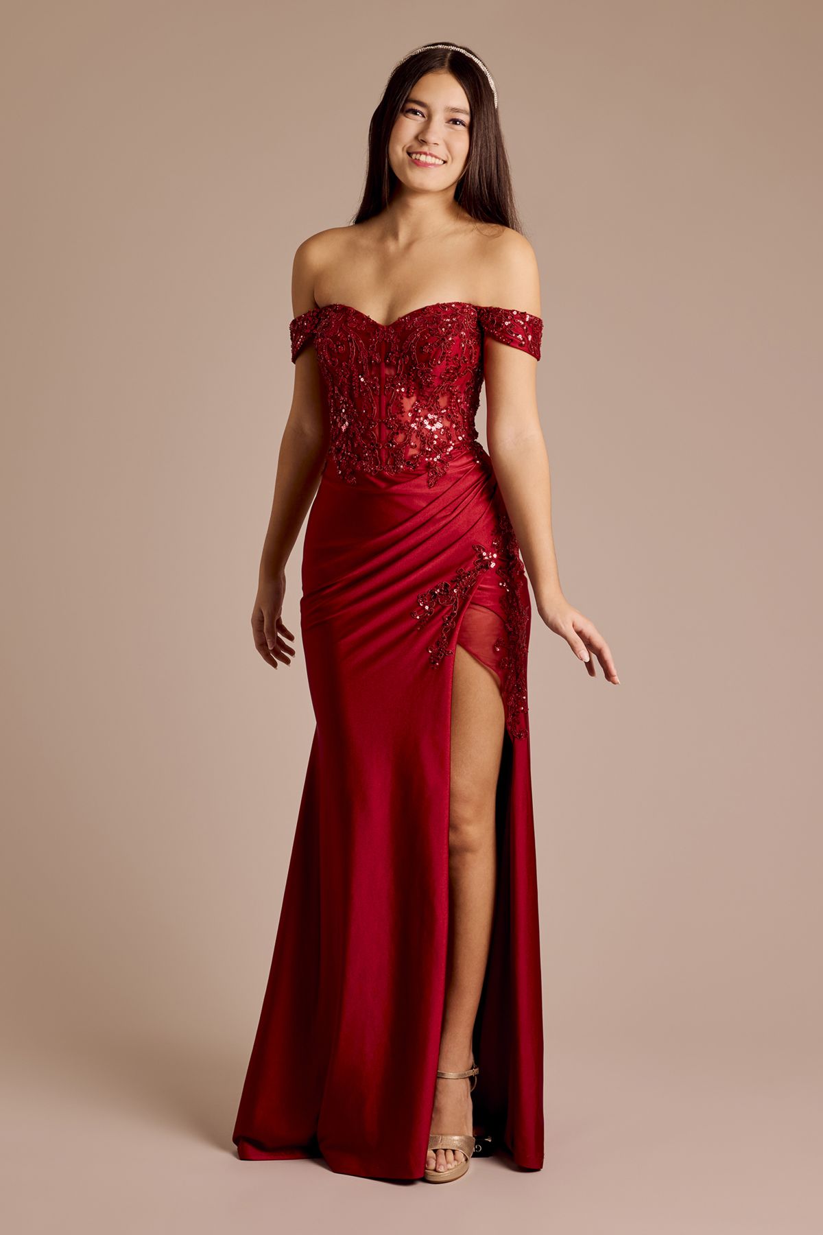 Strapless Illusion Lace Applique Satin A-Line