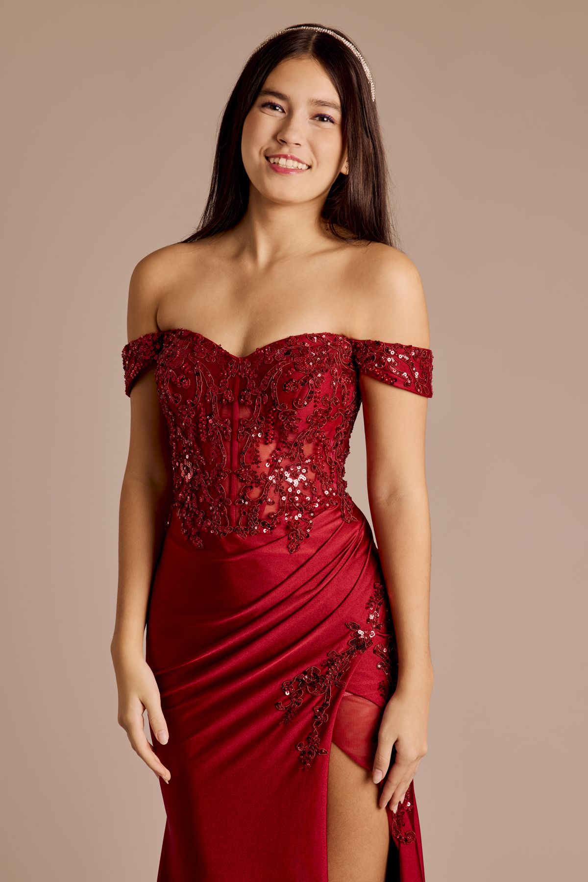 Strapless Illusion Lace Applique Satin A-Line