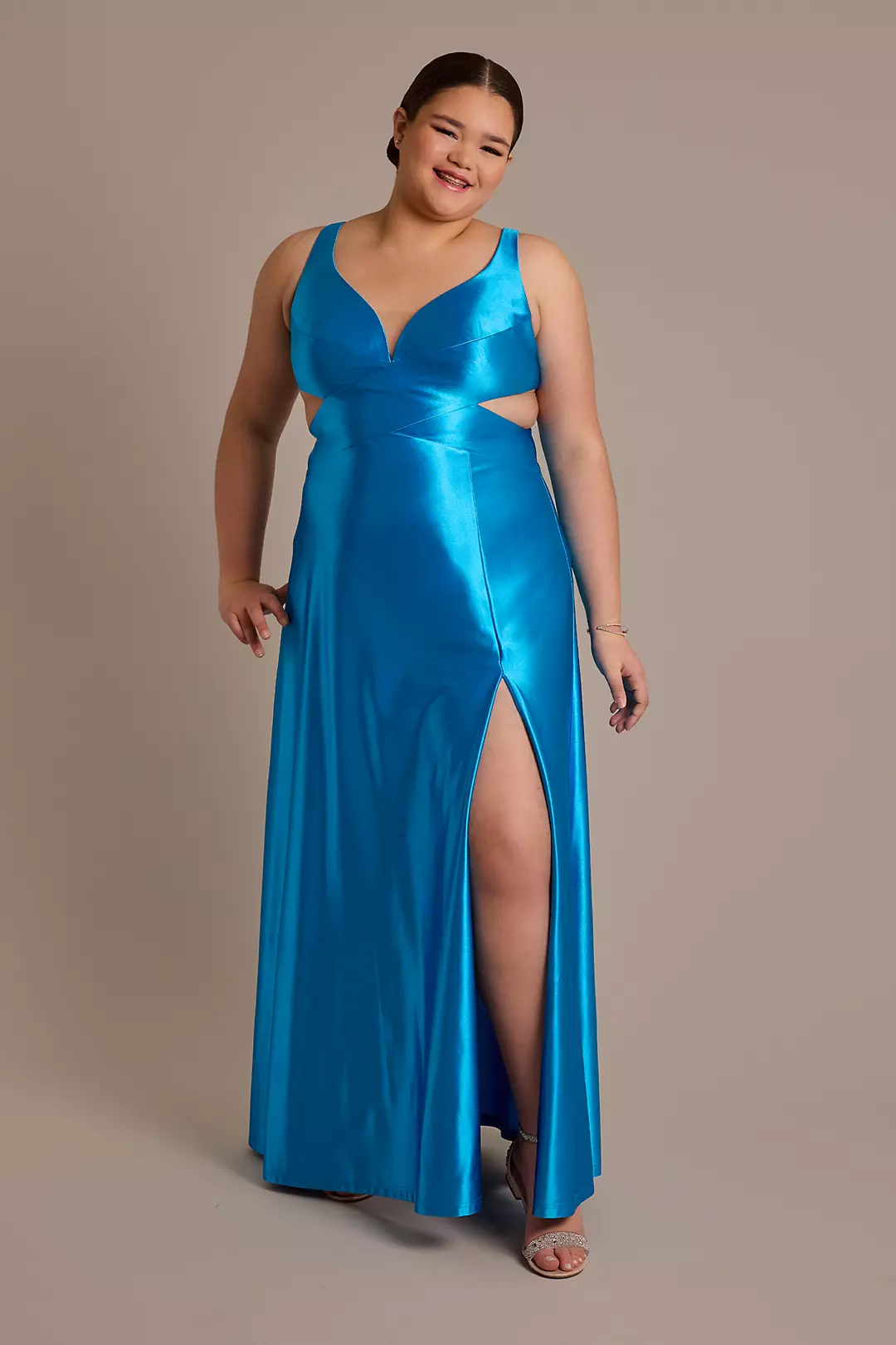Sculpting Satin A-Line Dress with Side Cutouts Image