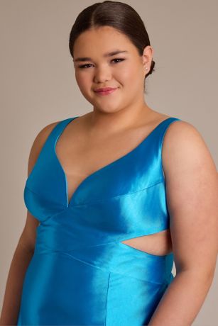 Sculpting Satin A-Line Dress with Side Cutouts | David's Bridal