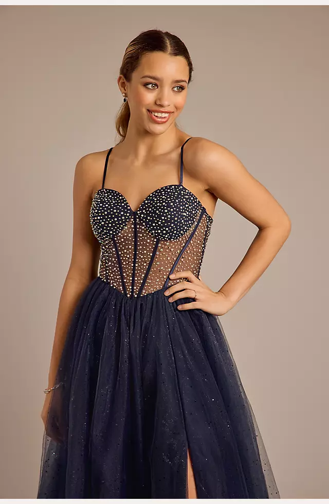 Tulle Illusion Bodice Corset Ball Gown Image 3