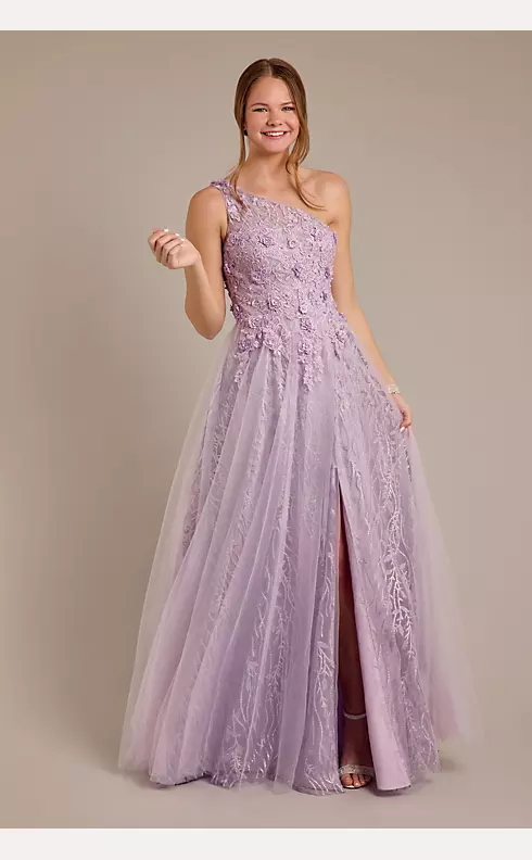 One-Shoulder Floral Glitter A-Line Dress Image 1