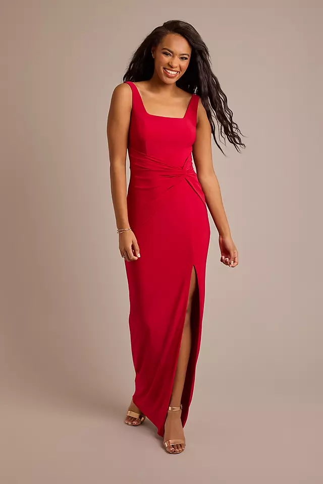 Jersey Knotted Tank Sheath Dress | David's Bridal Jersey Knotted Tank Sheath Dress | David's Bridal