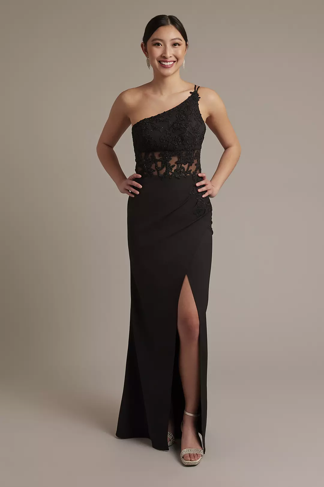 One-Shoulder Sheath Dress with Beaded Appliques Image