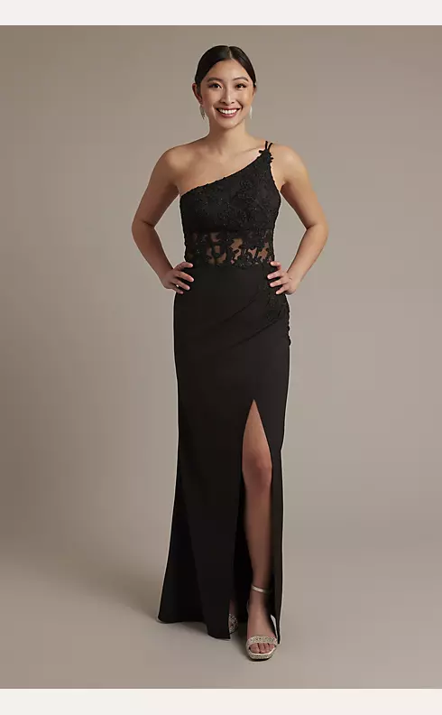One-Shoulder Sheath Dress with Beaded Appliques Image 1