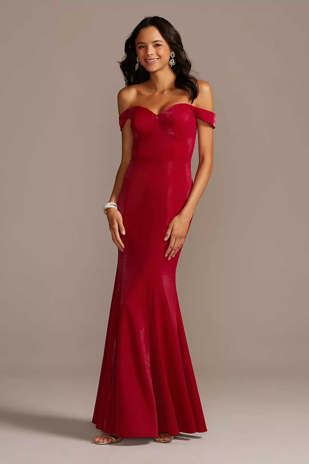 Shiny Off the Shoulder Mermaid Gown with Bow Back Image