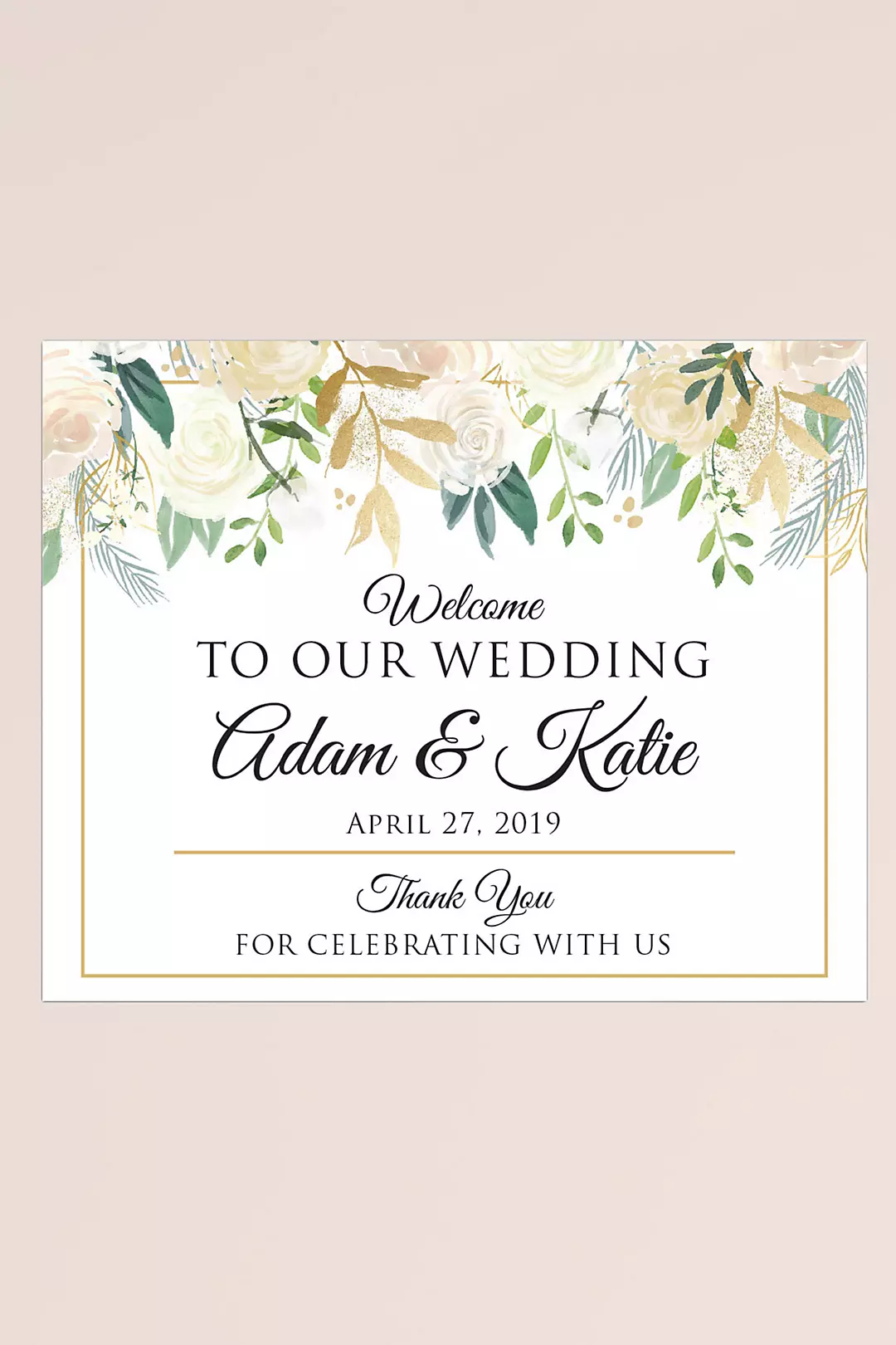 Gold Floral Personalized Wedding Welcome Sign Image