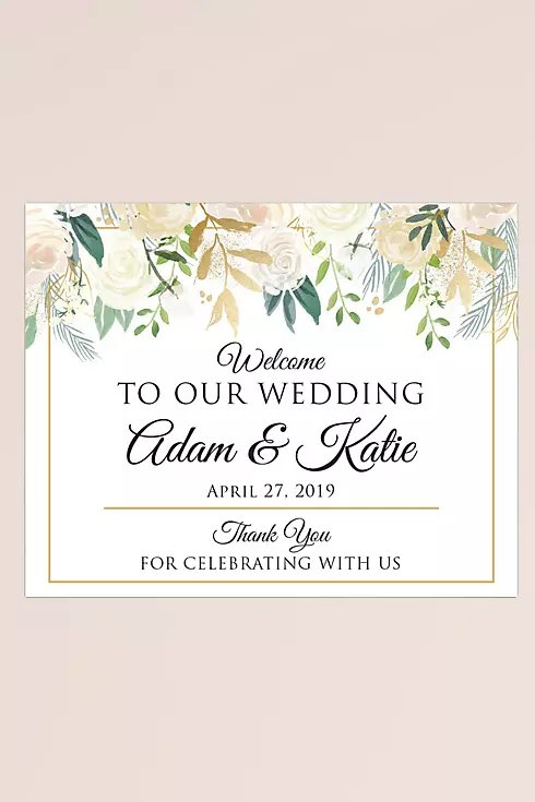 Gold Floral Personalized Wedding Welcome Sign Image 1