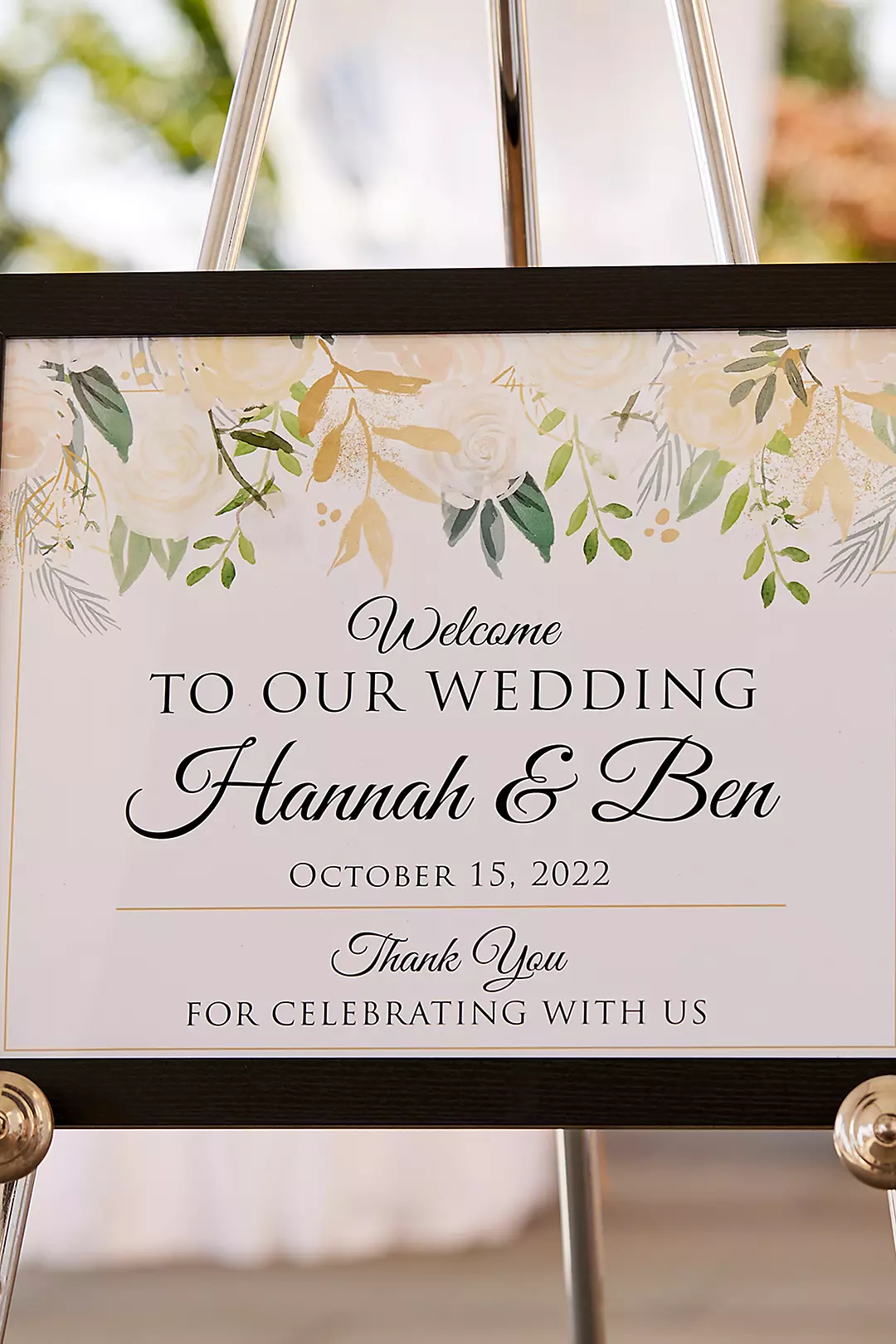 Gold Floral Personalized Wedding Welcome Sign Image 2