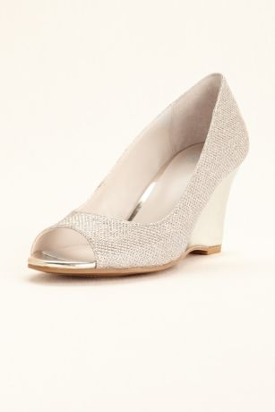 silver wedge evening shoes