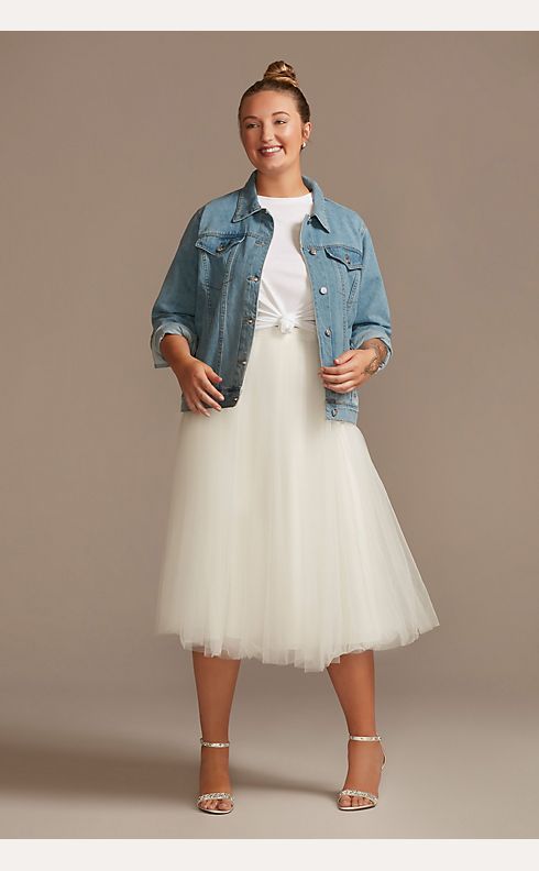 Tulle Dress with Floral Embroidery Denim Jacket