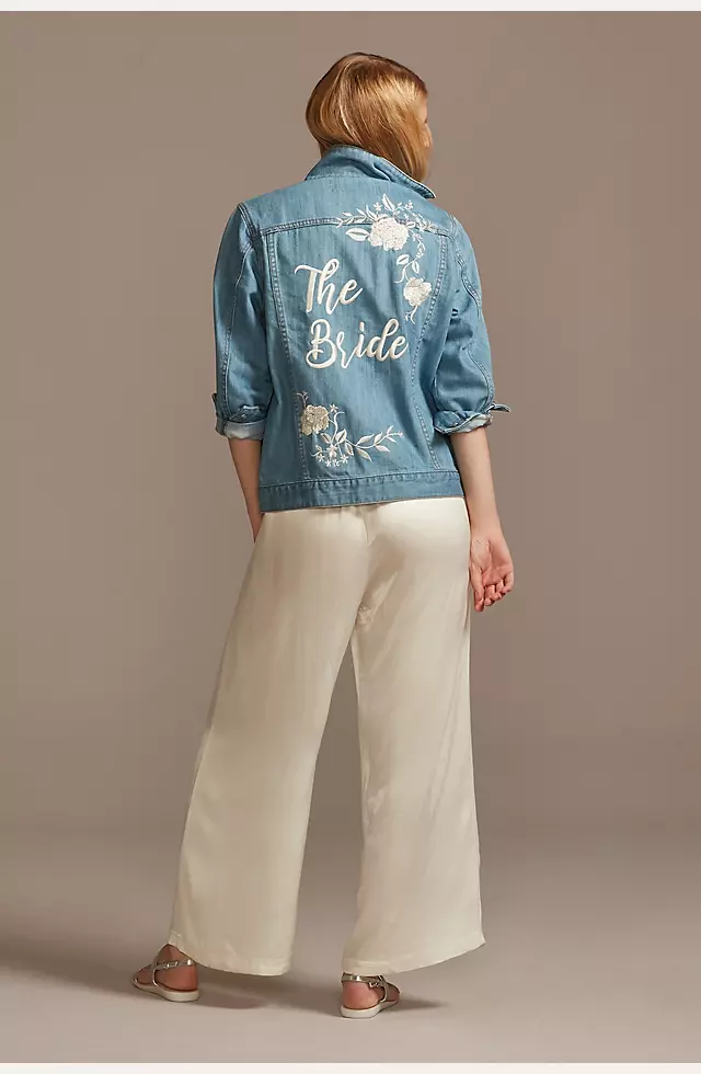 Embroidered Bride Jean Jacket with Flowers Image 3