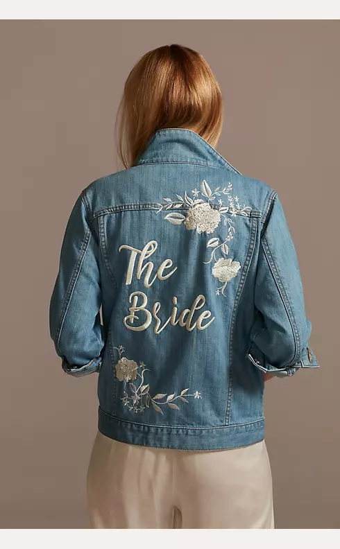 Embroidered Bride Jean Jacket with Flowers Image 1