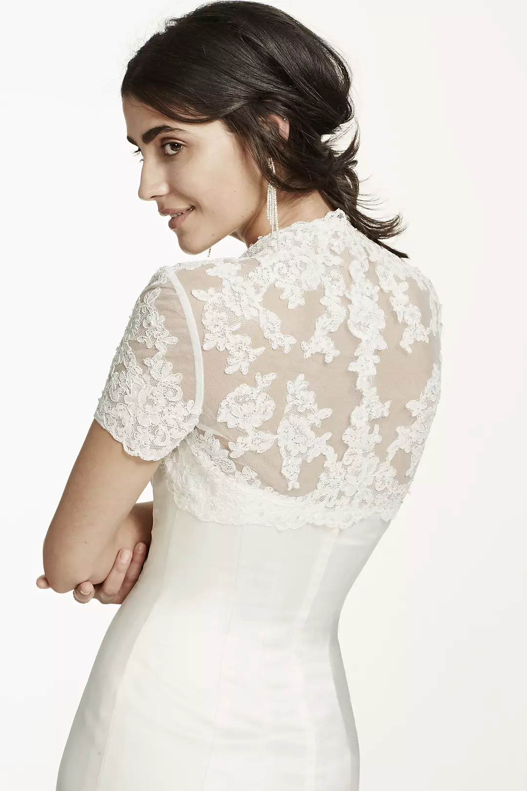 Short Sleeve Tulle Jacket with Lace Embroidery Image