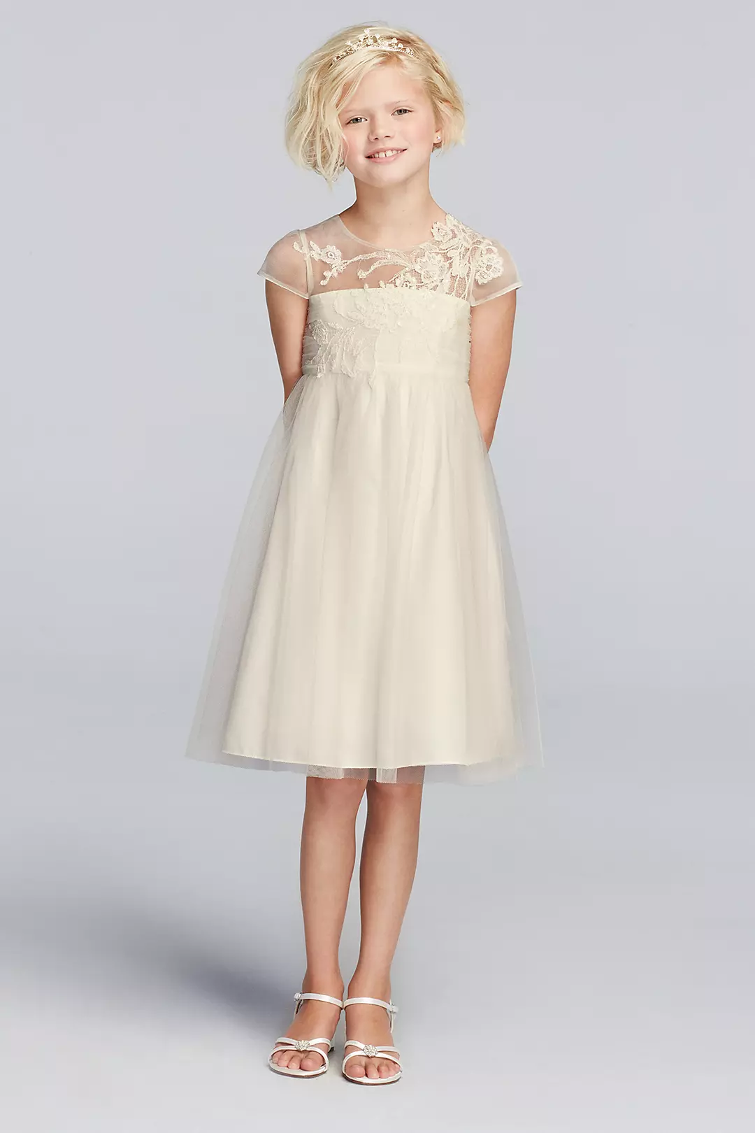 As-Is Mesh Flower Girl Dress with Illusion Necklin Image
