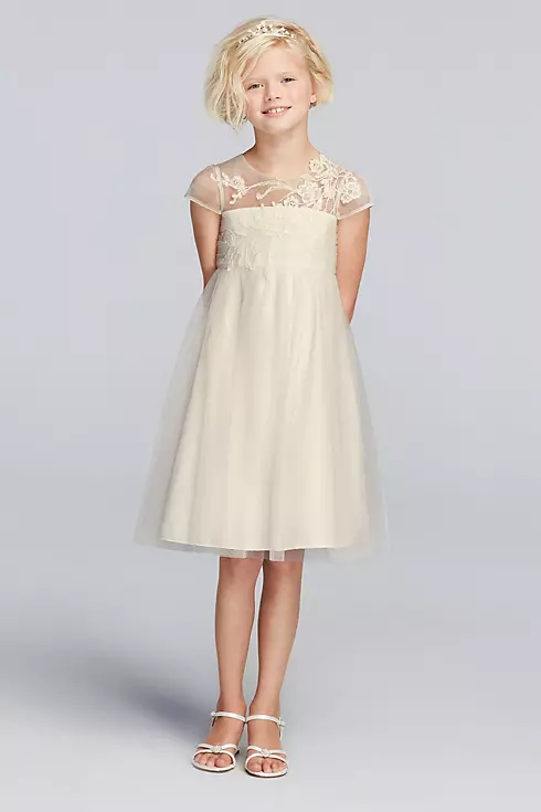 As-Is Mesh Flower Girl Dress with Illusion Necklin Image 1