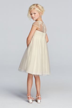Mesh Flower Girl Dress with Illusion Neckline David's Bridal