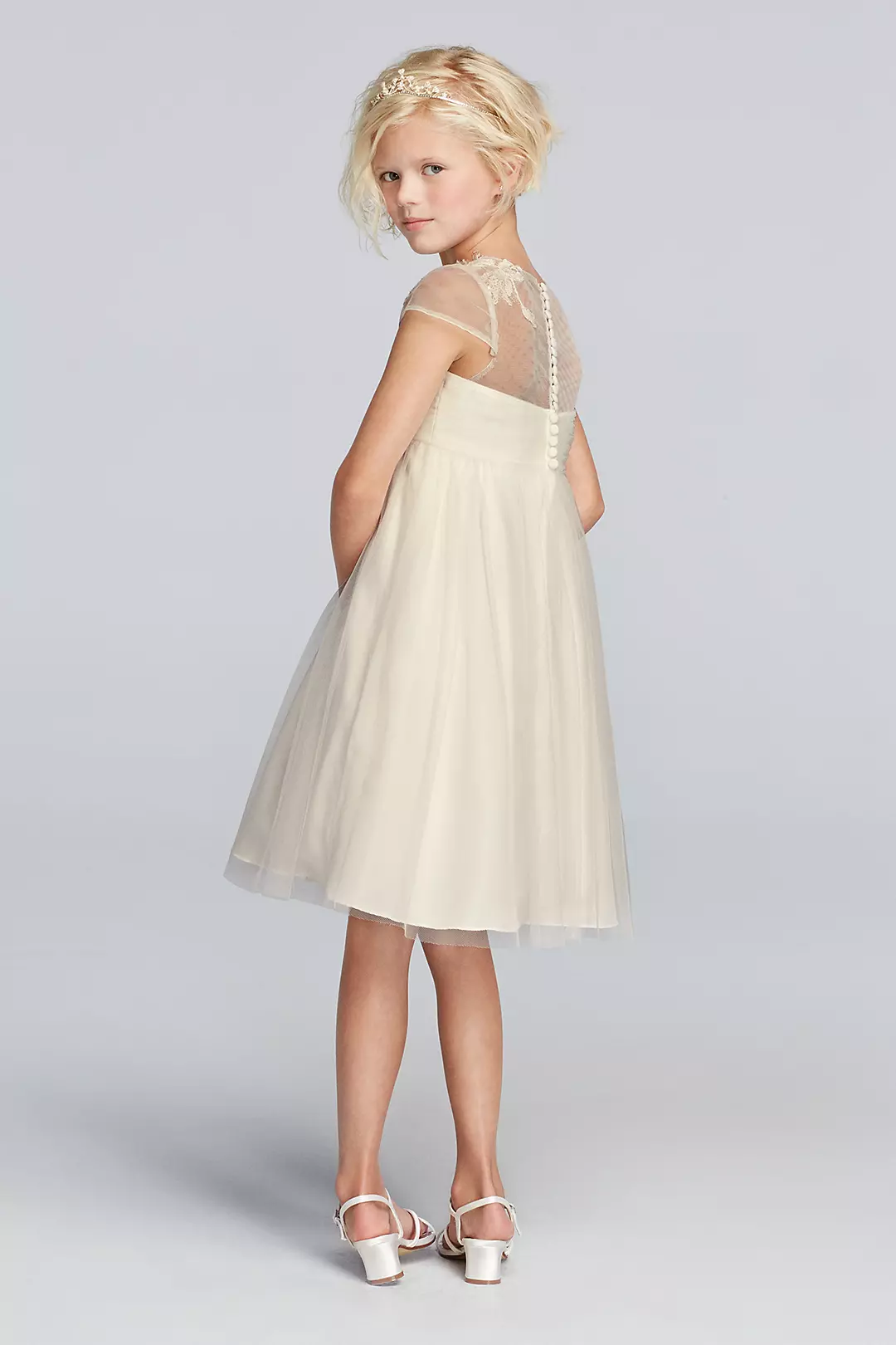 As-Is Mesh Flower Girl Dress with Illusion Necklin Image 2