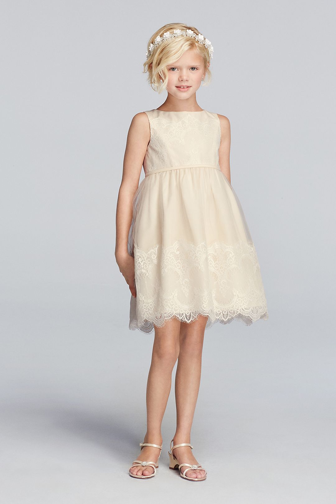 Tank Tulle Flower Girl Dress With Lace Applique Image