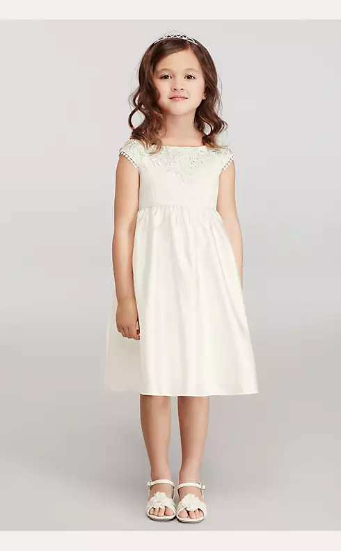 Cap Sleeve Flower Girl Dress with Lace Appliques Image 1
