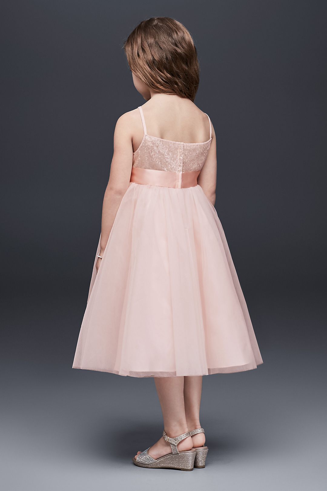 Sequin and Tulle Flower Girl Dress with Satin Sash Image 2