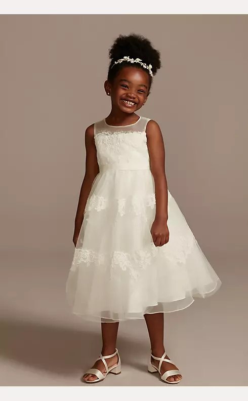 Banded Lace Illusion Flower Girl Dress Image 1