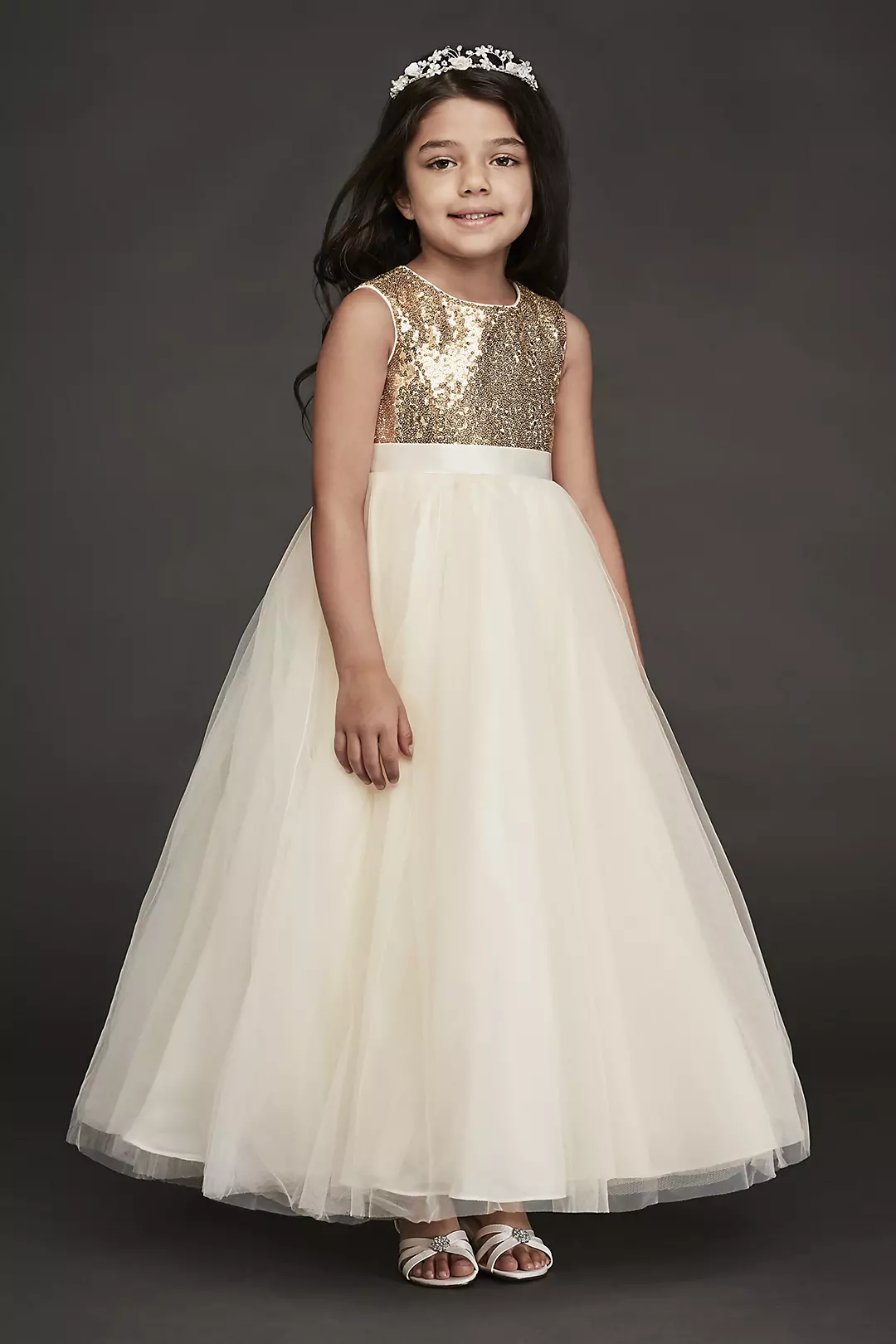 As Is Heart Back Sequin and Tulle Flower Girl Gown Image