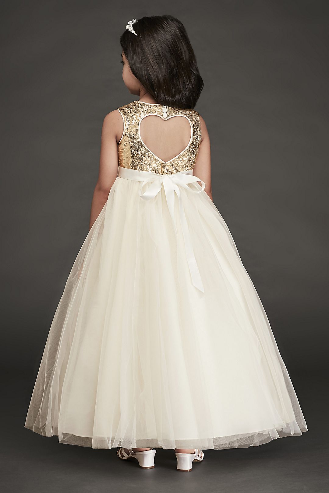 Heart Back Sequin and Tulle Flower Girl Gown Image 2