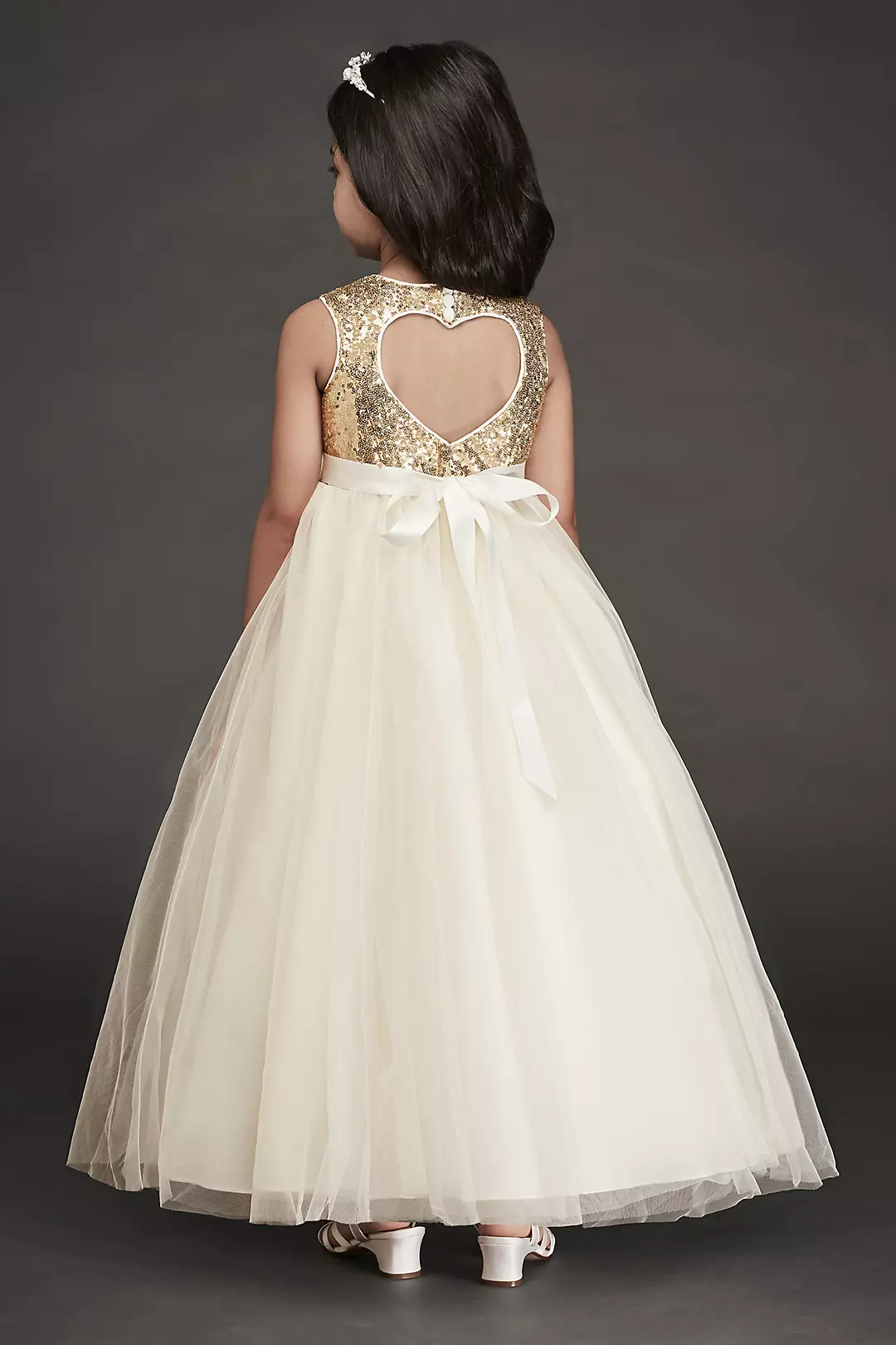 As Is Heart Back Sequin and Tulle Flower Girl Gown Image 2