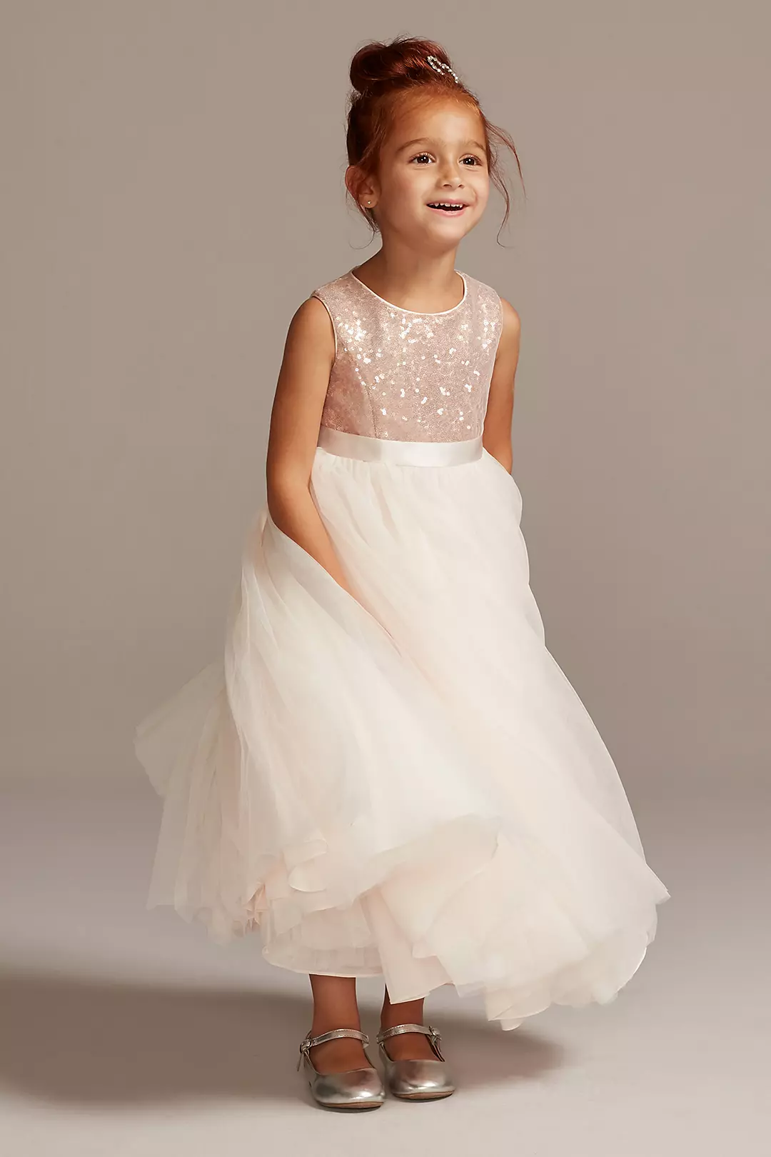 Heart Back Sequin and Tulle Flower Girl Gown Image