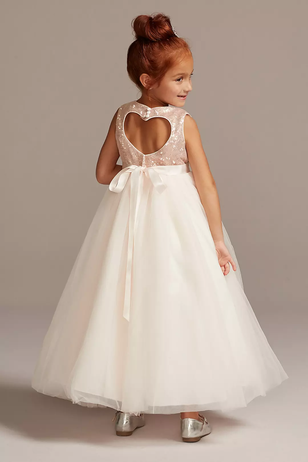 Heart Back Sequin and Tulle Flower Girl Gown Image 2