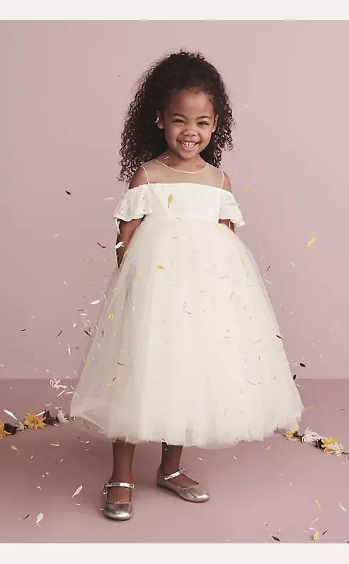Off the Shoulder Lace and Tulle Flower Girl Dress Image 6