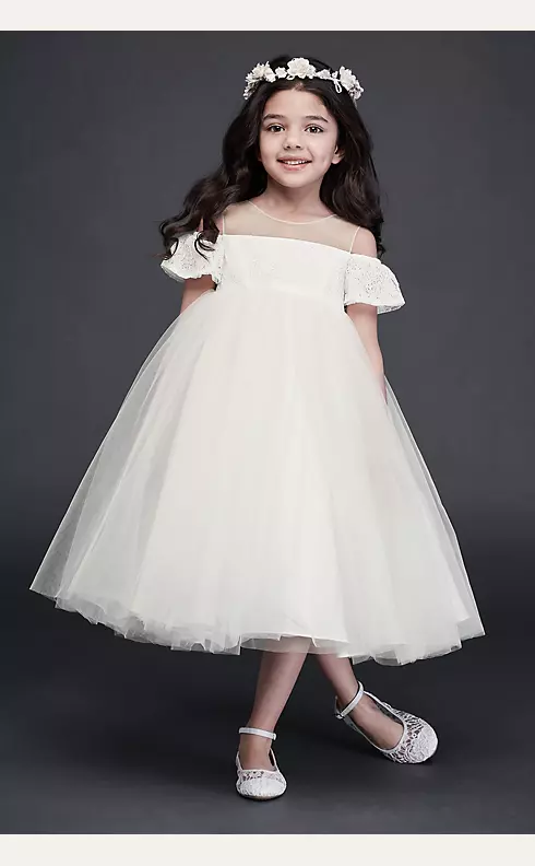 Off the Shoulder Lace and Tulle Flower Girl Dress Image 1