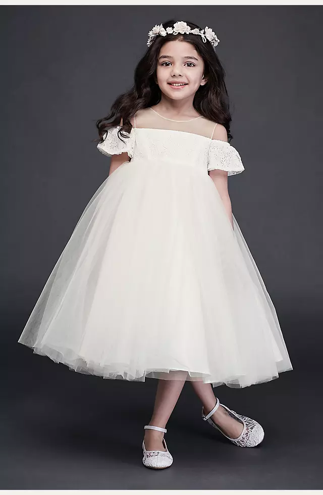 Off the Shoulder Lace and Tulle Flower Girl Dress Image