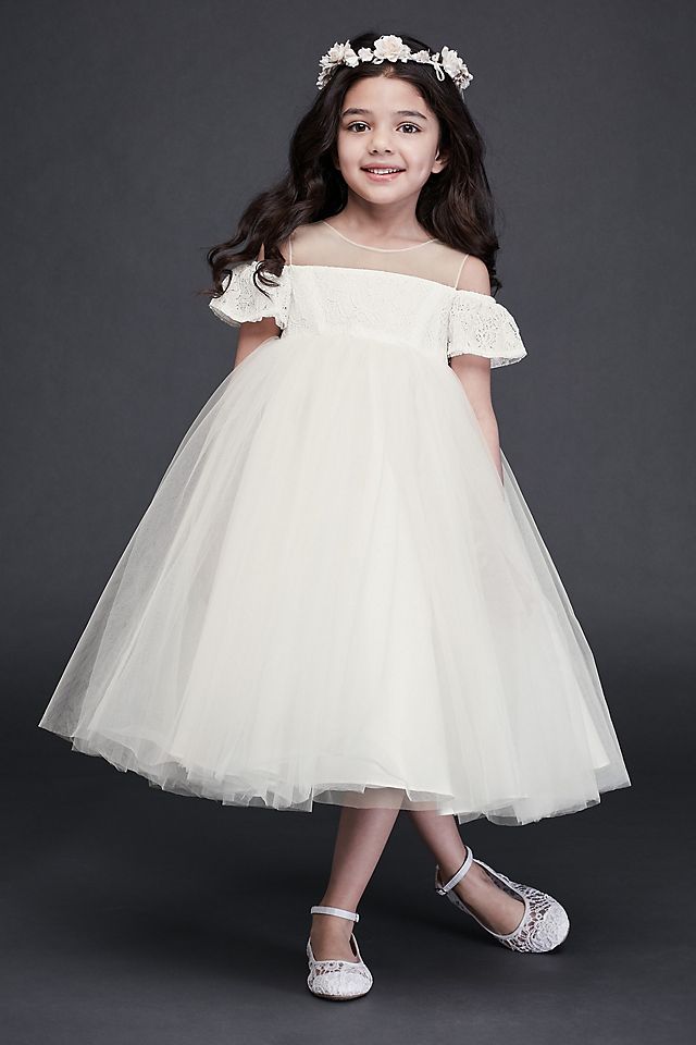 Off the Shoulder Lace and Tulle Flower Girl Dress Image 1